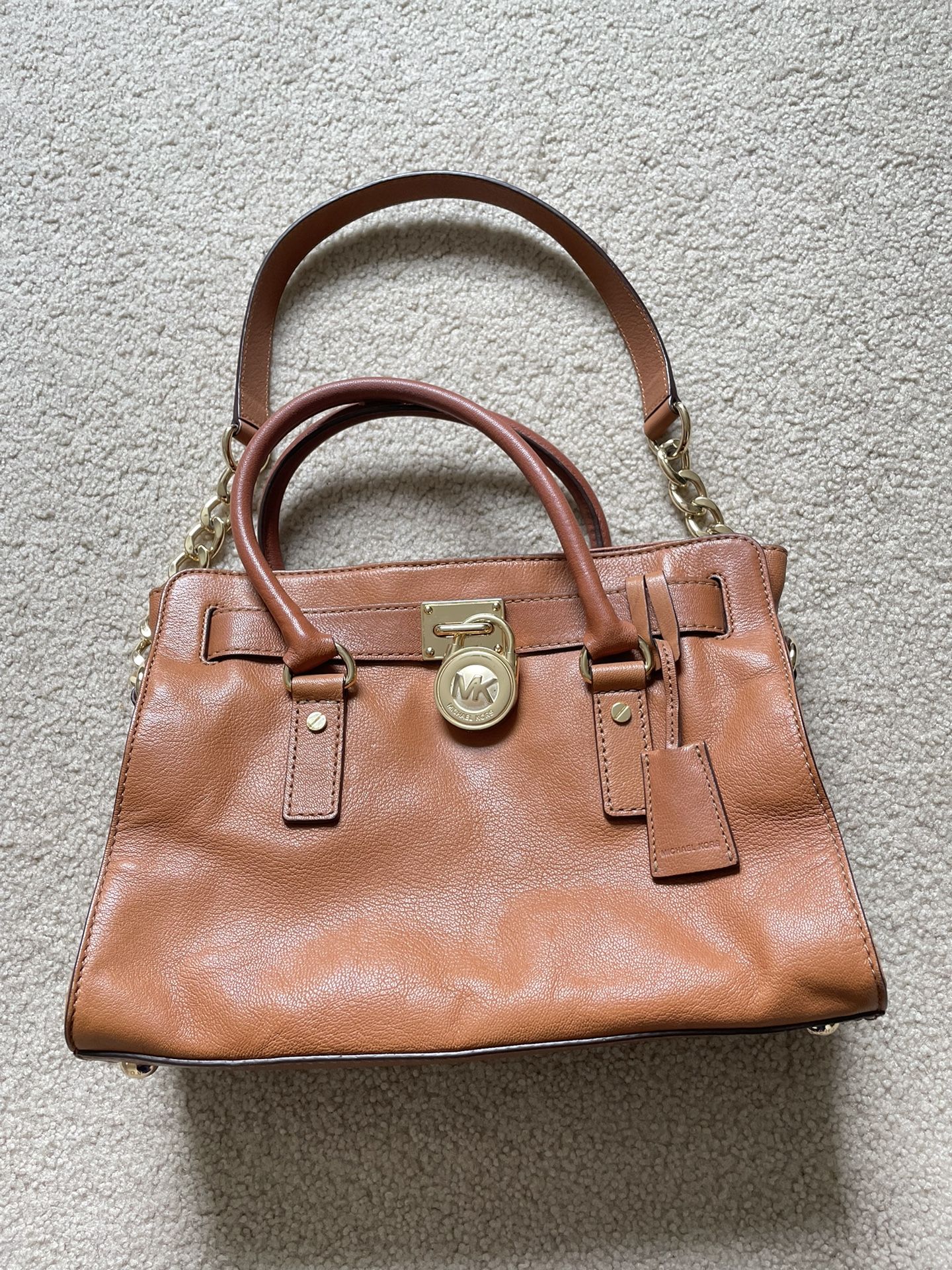 Michael Kors Hamilton Women Shoulder Tote Bag Purse Brown Leather Satachel