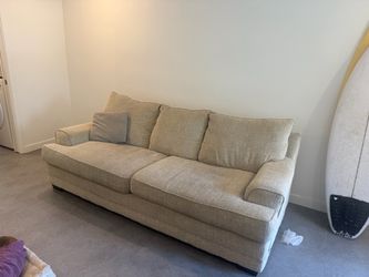 Beige 3-Seat Fabric Sofa with Cushions