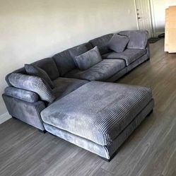 Sectional Sofa Grey Corduroy New 135x90 NEW