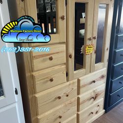 Natural Pinewood Wardrobe Closet Ropero Armoire Solid Wood Chest Dresser 