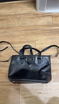 DKNY Black Ostrich-Embossed Leather Satchel  DKNY Ostrich Print Leather Tote Bag