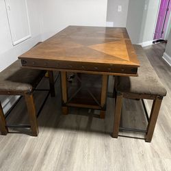 Moving sale counter height dining room table with benches