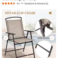 Foldable Metal Outdoor Dining Chair in Beige (4-Pack)