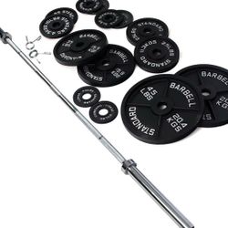 Olympic cast iron weight plate set 245 Lb  plus 45 lb Bar 