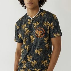 True Religion Mens XL Shirt - SS Leaf Camo - FALL Black / Grey / Orange