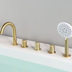 Huifeidezhu 5 Hole Roman Tub Faucet With Hand Sprayer Brushed Gold New 