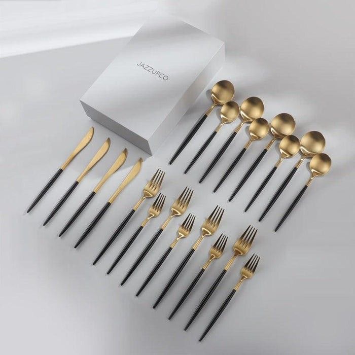 Minimalist/ French Flatware
High End 20 Pieces Set Gold/Black Gift Box Set
