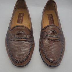 MEZLAN Genuine Lizard Trim Exotic Men's Leather Loafers Brown Size 9 Barely Worn