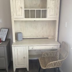 Computer Desk With Hutch- Solid Oak Chalk Painted Off White