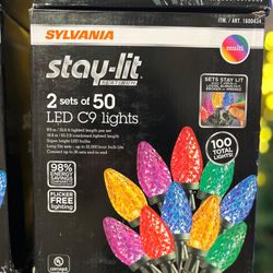 Sylvania Stay-Lit 2 Sets of 50 C9 Faceted LED Christmas Lights - Multicolor
