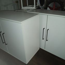Set  Of 2 Storage Cabinet with Doors, Modern Free Standing Cabinet, Sideboard with Metal Base for Bedroom, Living Room, Kitchen and Of