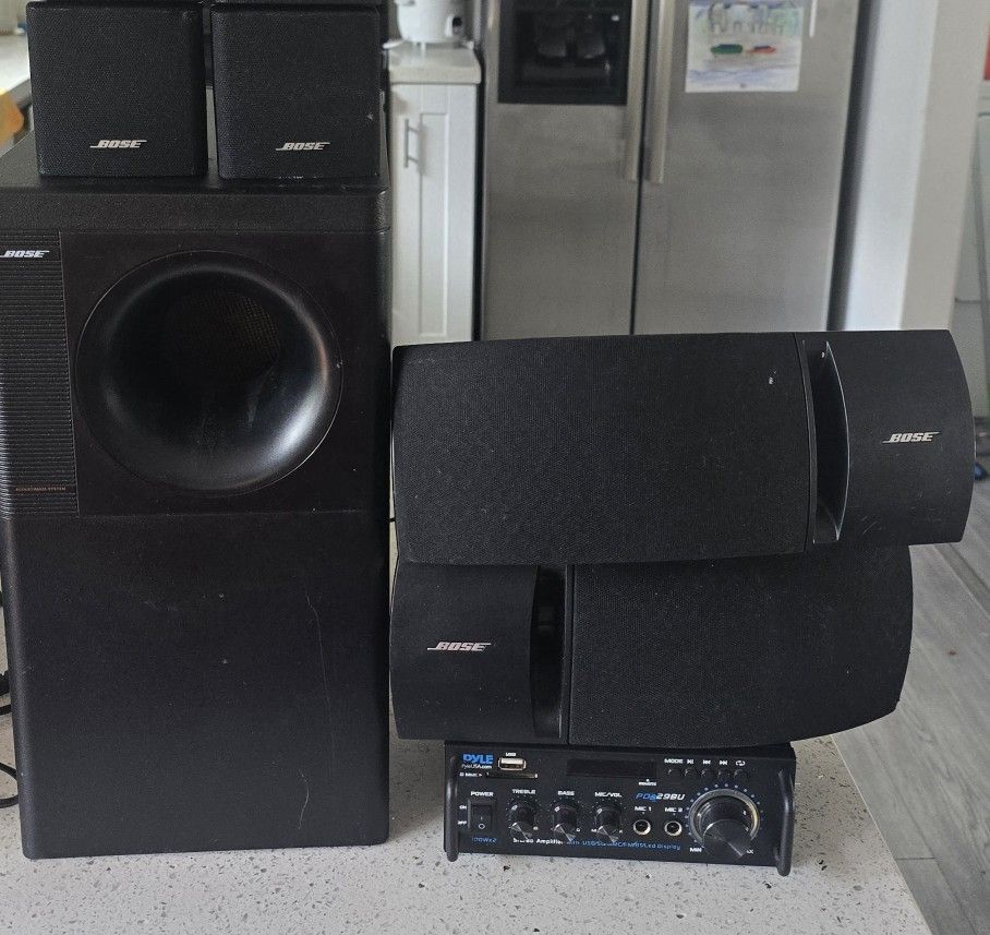 BOSE Acoustimass 3 Series IV (Bass & Speakers) + 2 additional Bose 161 speakers + Pyle 200W Wireless Bluetooth Stereo Power Amplifier