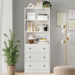 Vertical File Cabinet, 3-Tier Modern Bookshelf with 3 Large Drawer