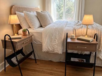 Modern Oak Nightstands with Magazine Sling — $70 for BOTH!