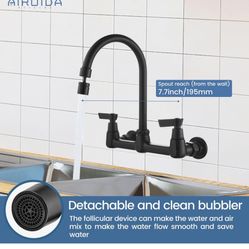 Wall Mount Kitchen Sink Faucet Wall Mounted Faucet 8 Inches Center Commercial Kink Tap 2 Handle Laundry Room Restaurant  Black,K1