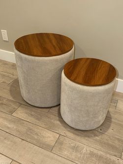 Set of 2 Round Ottoman Side Tables
