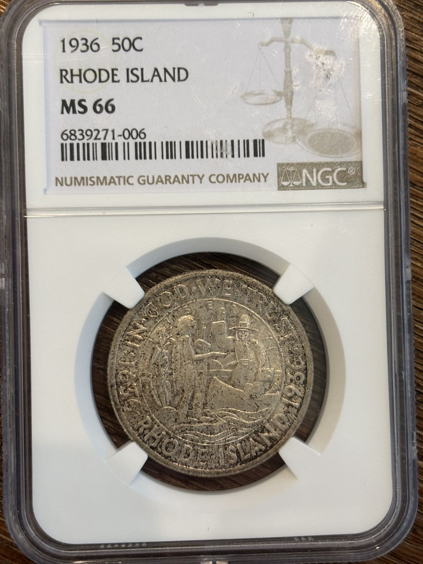 1936 Rhode Island Commemorative Half Dollar NGC MS66 Silver Coin