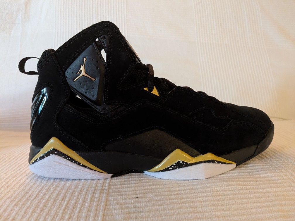 New Nike Air Jordan True Flight Shoes Black Metallic Gold White Men's available sizes 9.5,11,11.5