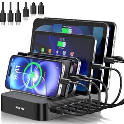 Charging Station for Multiple Devices : 6 Port USB Charger Stations - Family Multi-Device Organizer Charging Dock - Designed for iPhone iPad Android C