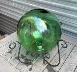 Large Green Glass Float and custom metal hanger