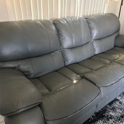 Gray Leather Couch 2 Piece 