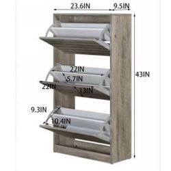 3-Tier Grey Wood Shoe Storage Cabinet
