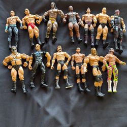 13 WWE Figures-Bautista, Goldberg, Orton, Macho Man, Big E, Miz 