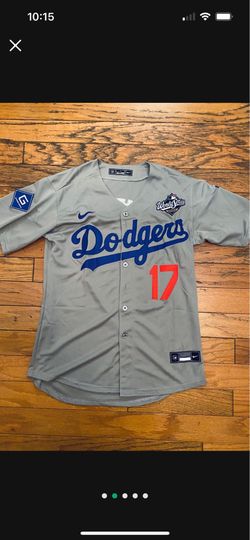 Grey Los Angeles dodgers Shohei Ohtani jersey with World Series jersey