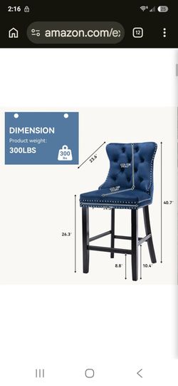 2 Blue Velvet Barstools with Nailheads