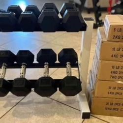 Set Dumbells with Rack ALL BRAND NEW IN BOX 📦  Set 2 Each  (5/10/15/20/25) 150 Lbs Rack 2 Tiers