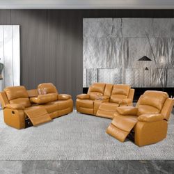 Reclining set 3pc On Ginger Faux leather
