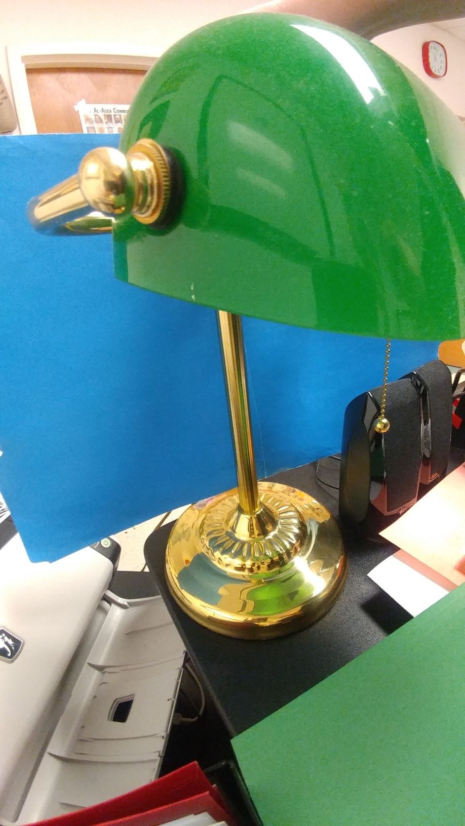 Vintage brass desk lamp with green shade