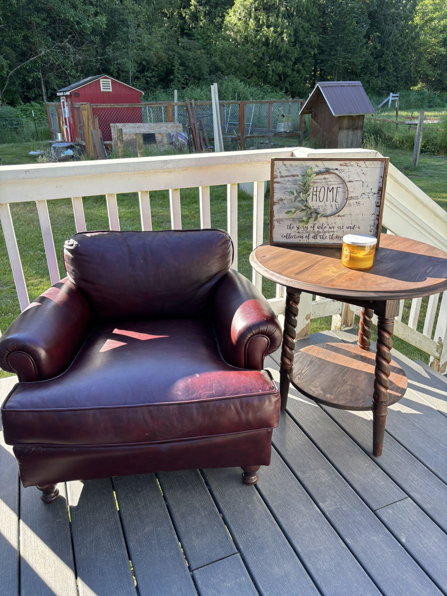 Antique Table & Leather Chair Set