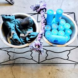 Bundle Pet Bowl Feeder+ Bags + Rope Toy + booties & Rug $25 See All Photos 