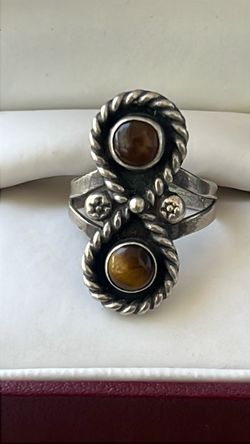 Silver 0925 vintage 2 tigers eye stones