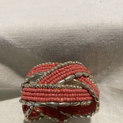 Coral Colored Beaded Cuff Bracelet