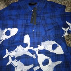 Amiri Exclusive Shark Blue Fleece Designer Long Sleeve  Shirt (Sz XL)