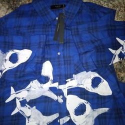 SALE!!! Amiri Exclusive Shark Blue Fleece Designer Long Sleeve  Shirt (Sz XL)