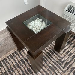Wooden Side Table with Glass Top