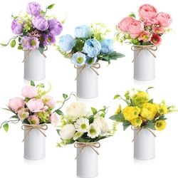 6 Pcs Wedding Table Centerpieces Peonies Artificial Flowers with Vase Summer Floral Arrangement Blue Purple Pink Yellow White Fake Flower Peonies Bouq