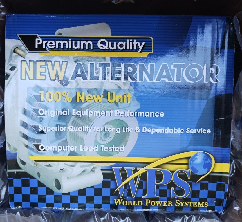 NEW IN BOX WORLD POWER SYSTEMS BRAND PREMIUM QUALITY NEW ALTERNATOR, SILVER IN COLOR