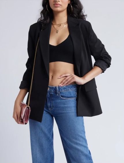 Open Edit Relaxed Fit Women’s Blazer Black Size XL New