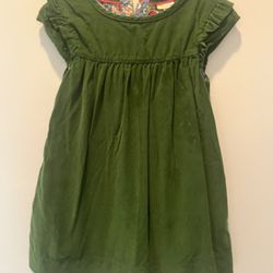 Mini Boden Girls Dress Ruffle Cap Sleeve Green Corduroy Floral Lined Size 4-5Y