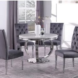 5 PCS Chios Collection Modern Faux marble top dining set-available in 3 colors Now 1379.00 Free Delivery 🚚 Hotbuy! Best Seller