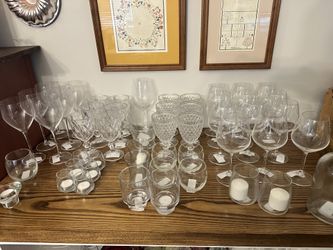 Massive Glassware Lot – 40-50 Pieces – Wine Glasses, Goblets, Decanter, Candle Holders