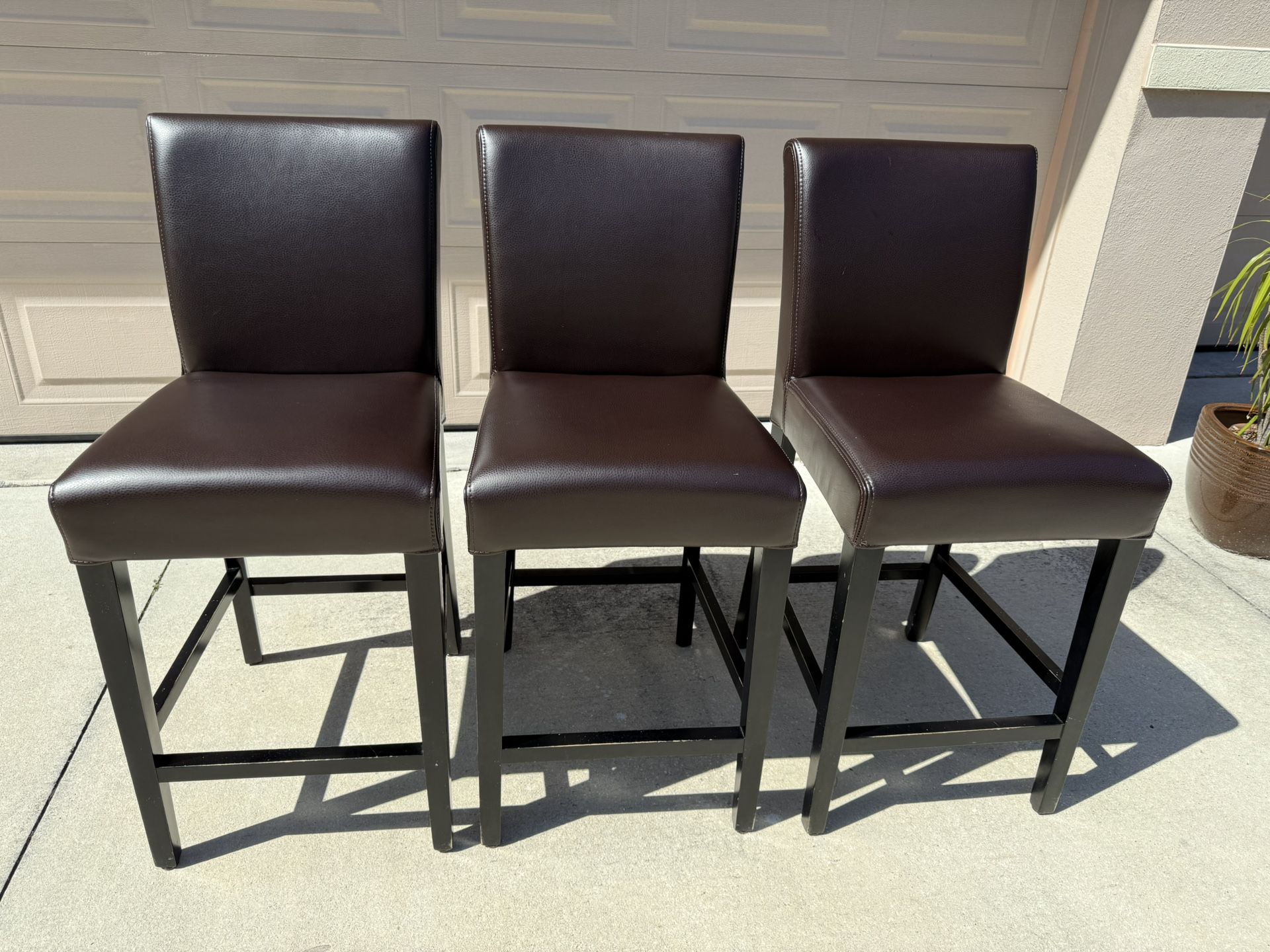 Crate and Barrel Lowe Leather Counter Stool (Set of 3)