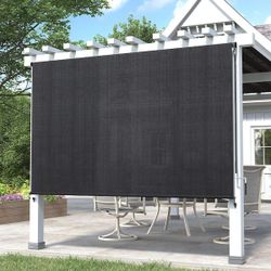 10 ft. x 8 ft. Graphite 200 GSM HDPE Fabric Roller Shades with Hand Crank, 95% UV Blocking for Yard, Deck and Pergolas