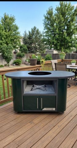 Big Green Egg station with brand new cover.