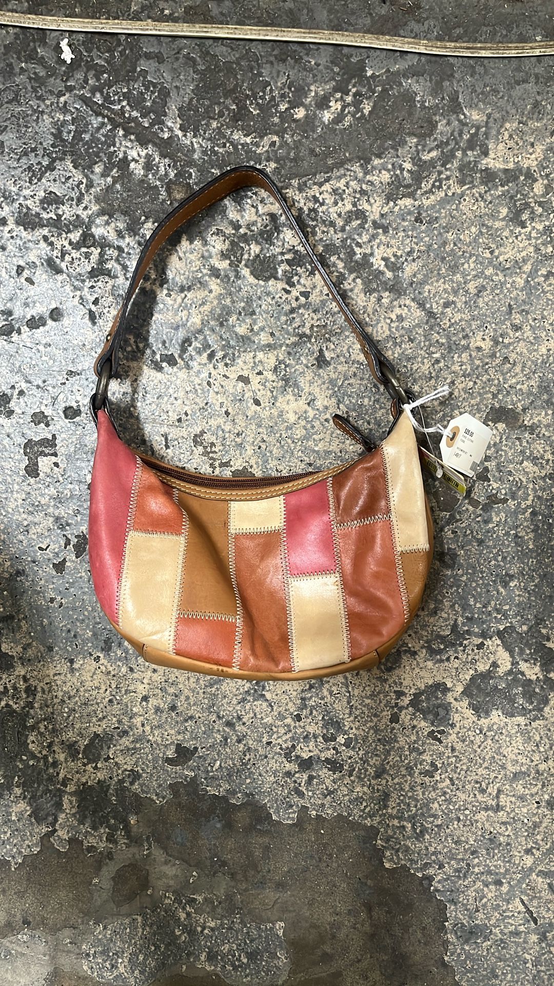 FOSSIL 1954 PATCHWORK GENUINE LEATHER HOBO SHOULDER BAG WOVEN STRAP