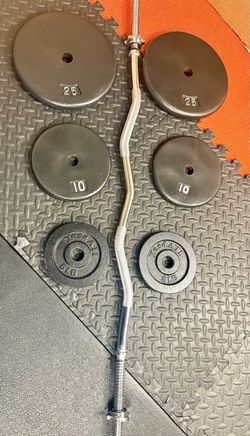 Steel Standard Curl Bar W/Weight Plates: 25s, 10s and 5s ponders. 94# Brute W.